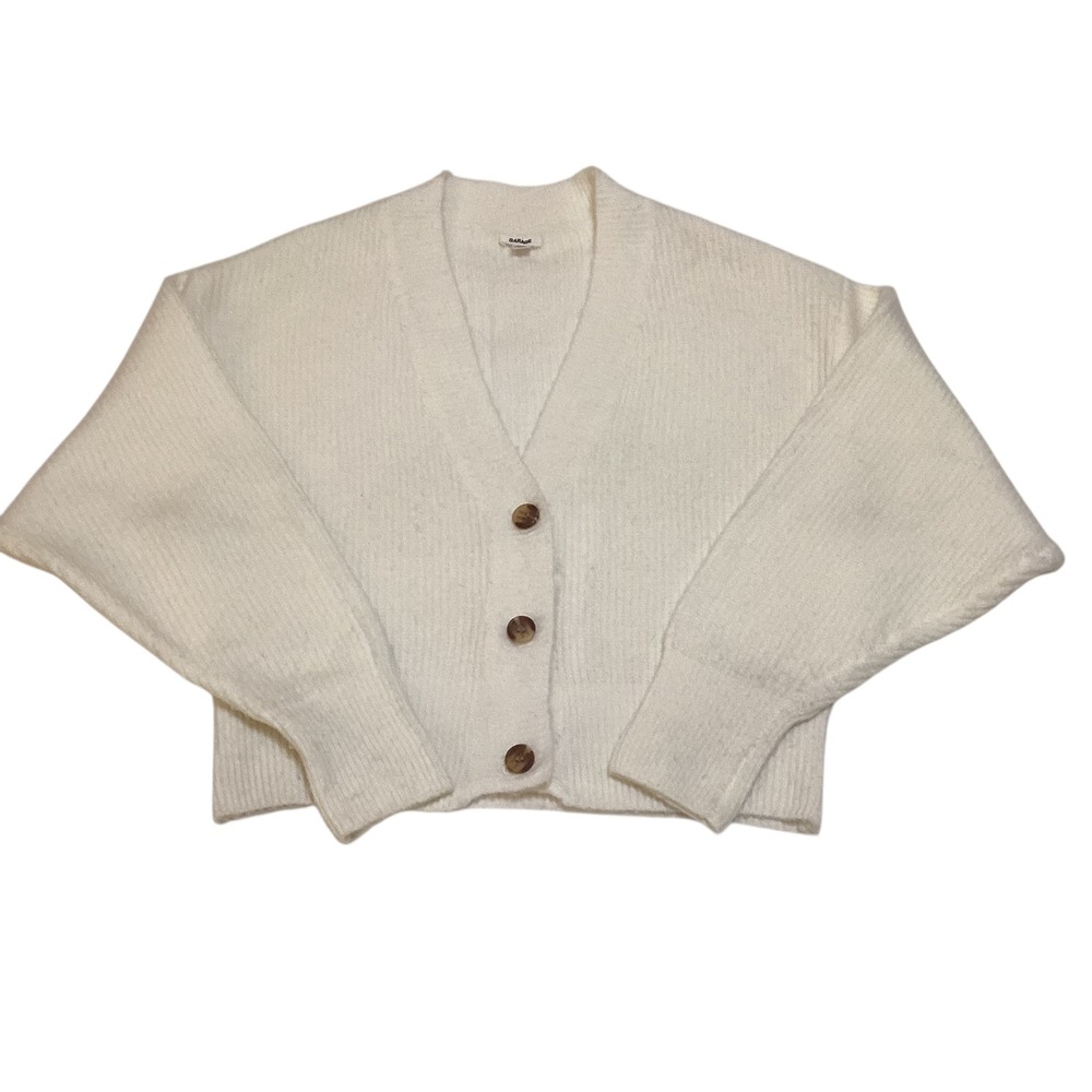 GARAGE Cream Ribbed Knit Cropped Cardigan Sweater Dolman Sleeve Size M